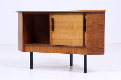 Vintage Eckkommode 60er Jahre | Mid Century Kommode Schrank Retro 70er Holz Aufbewahrung Schiebetüren Nussbaum