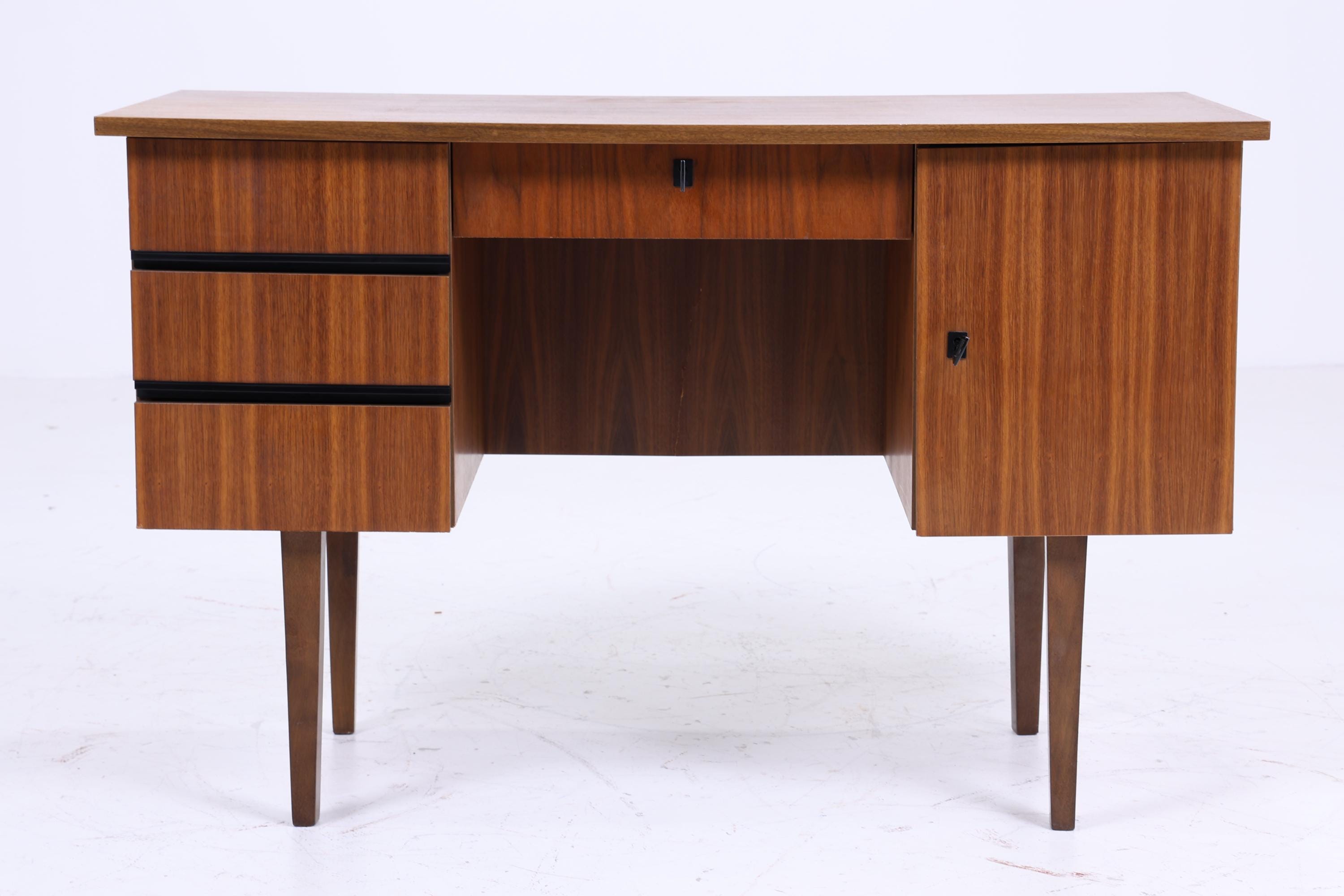 Dunkler Vintage Schreibtisch 60er Jahre | Mid Century Schultisch Arbeitstisch Bürotisch Tisch Retro Nussbaum Holz