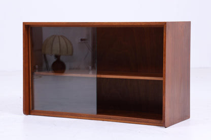 Dunkle Vintage Glas Kommode 60er Jahre | Mid Century Vitrine Flur Retro 70er Holz Braun Aufbewahrung