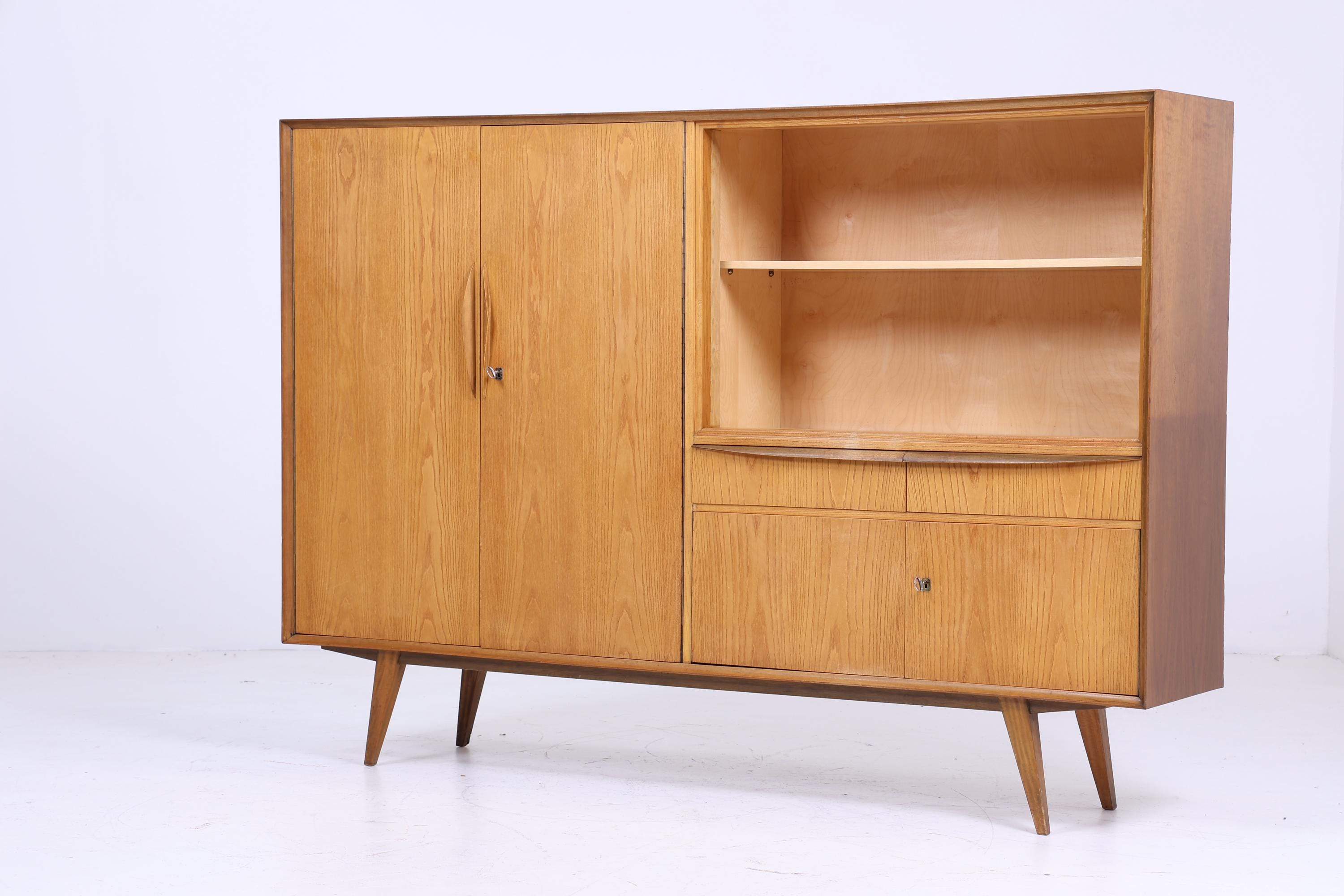 Stilvolles Vintage Highboard 60er Jahre | Mid Century Wohnzimmer Schrankwand Bücherschrank