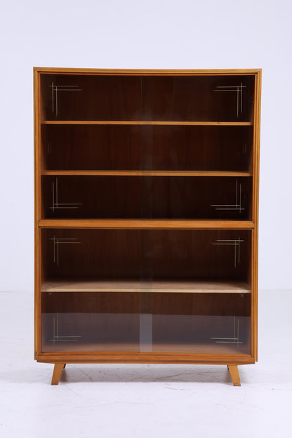 Vintage Vitrine 60er Jahre | Mid Century Schrank Retro Holz Gold Zierleisten