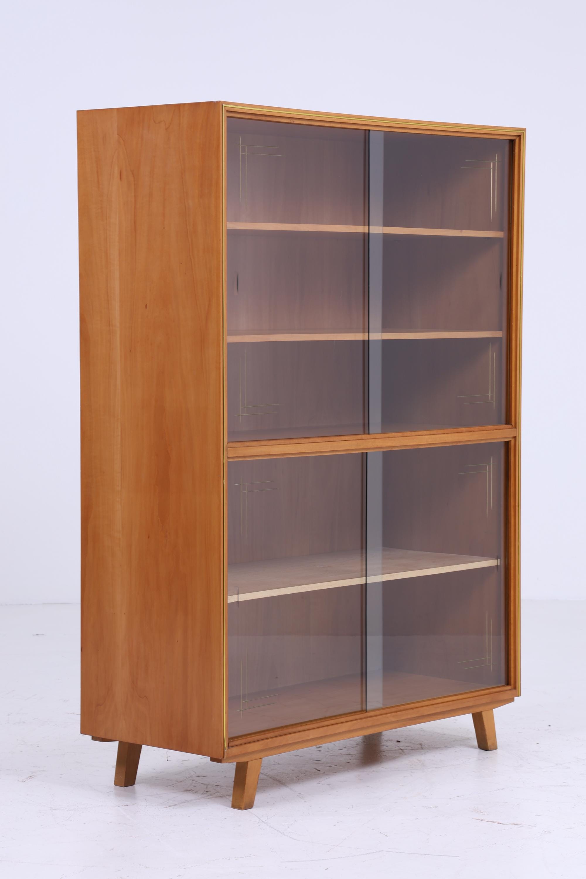 Vintage Vitrine 60er Jahre | Mid Century Schrank Retro Holz Gold Zierleisten