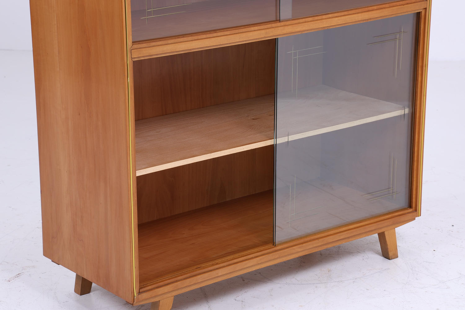 Vintage Vitrine 60er Jahre | Mid Century Schrank Retro Holz Gold Zierleisten