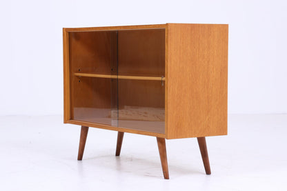 Vintage Glas Kommode 60er Jahre | Mid Century Vitrine Flur Konsole Schrank Retro 70er Holz Braun Esche Aufbewahrung