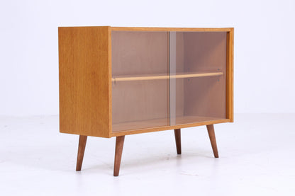 Vintage Glas Kommode 60er Jahre | Mid Century Vitrine Flur Konsole Schrank Retro 70er Holz Braun Esche Aufbewahrung