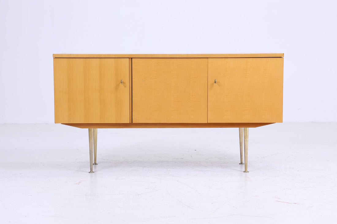 Vintage Kommode 60er Jahre | Mid Century TV Board Hochglanz Sideboard Retro | mit diversen Fächern | Aufbewahrung Holz