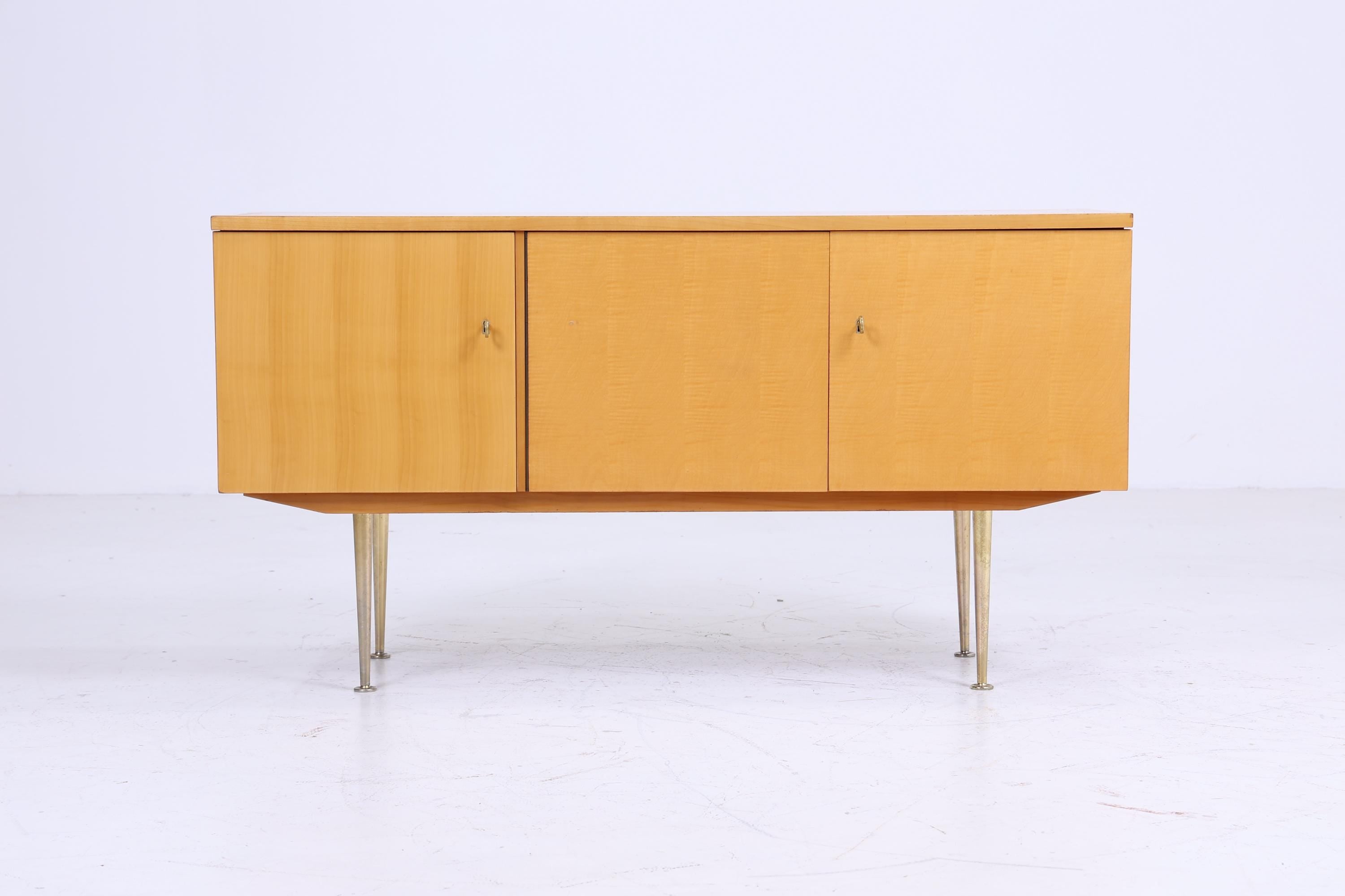 Vintage Kommode 60er Jahre | Mid Century TV Board Hochglanz Sideboard Retro | mit diversen Fächern | Aufbewahrung Holz