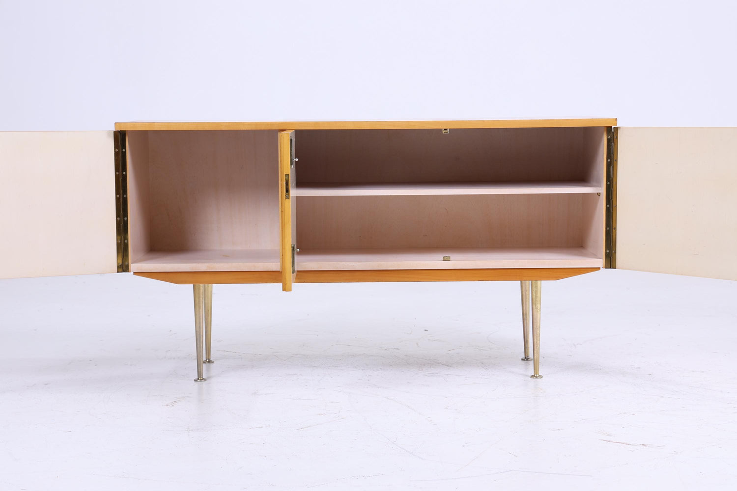 Vintage Kommode 60er Jahre | Mid Century TV Board Hochglanz Sideboard Retro | mit diversen Fächern | Aufbewahrung Holz