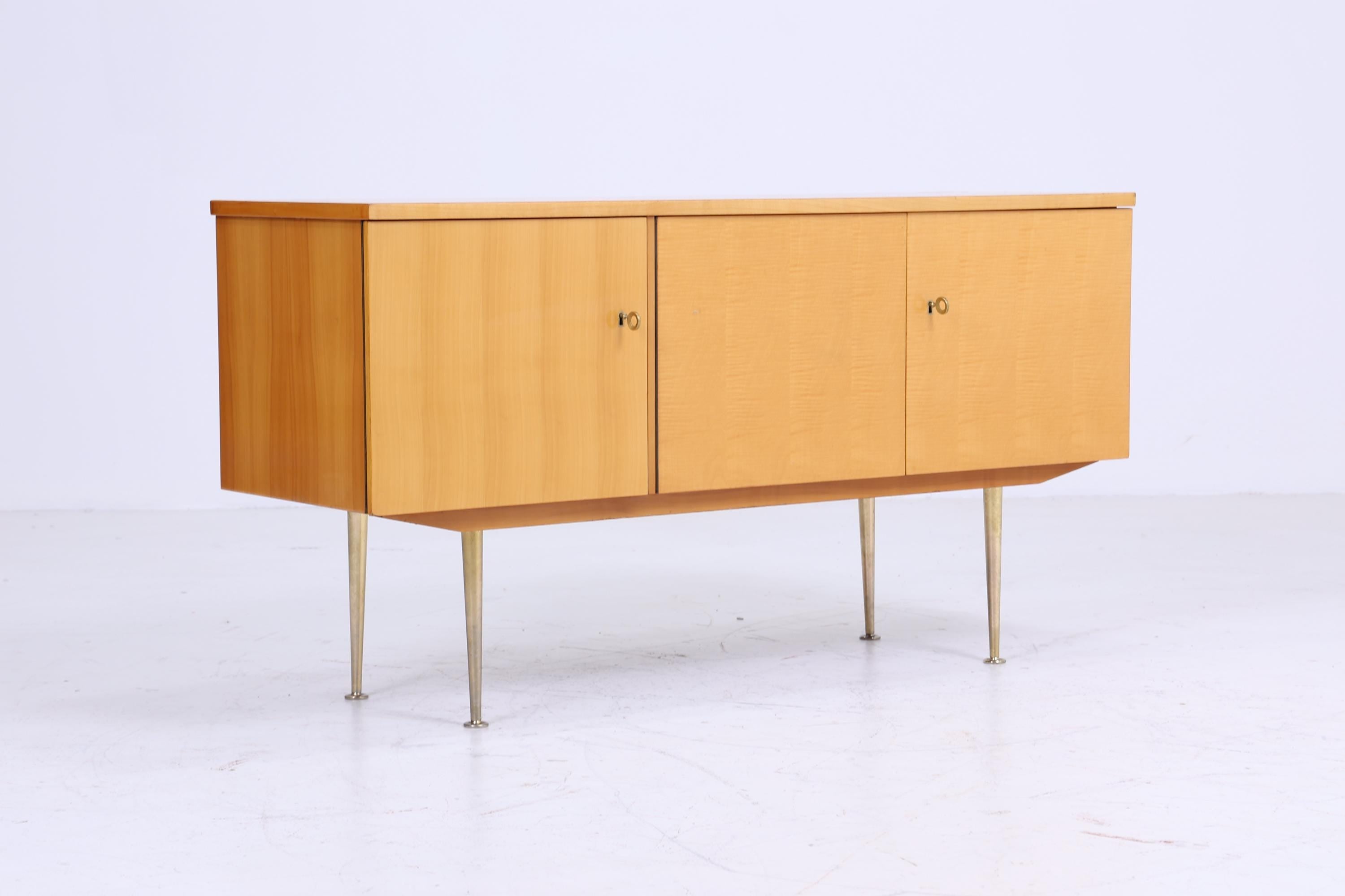 Vintage Kommode 60er Jahre | Mid Century TV Board Hochglanz Sideboard Retro | mit diversen Fächern | Aufbewahrung Holz