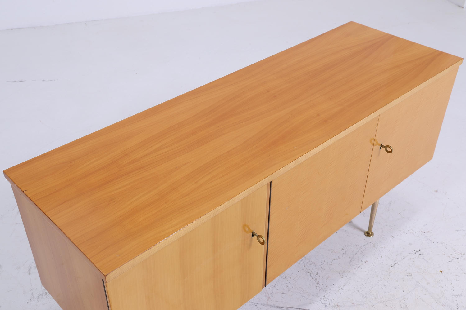 Vintage Kommode 60er Jahre | Mid Century TV Board Hochglanz Sideboard Retro | mit diversen Fächern | Aufbewahrung Holz