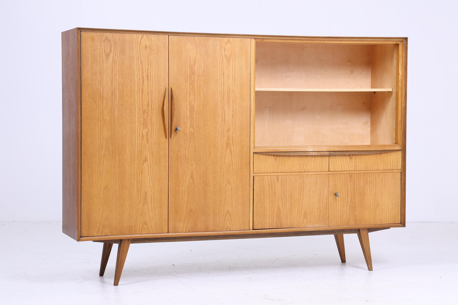 Stilvolles Vintage Highboard 60er Jahre | Mid Century Wohnzimmer Schrankwand Bücherschrank