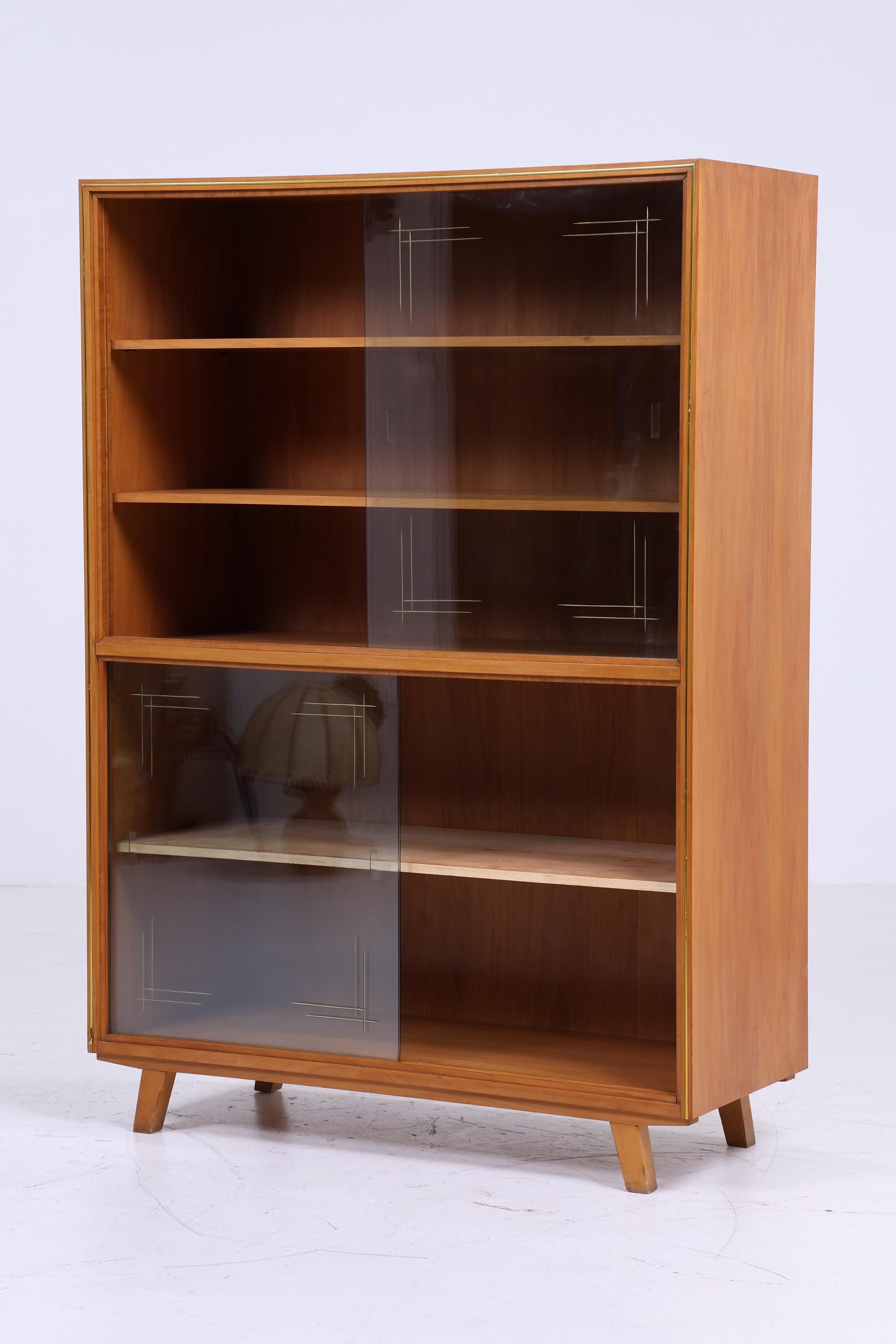 Vintage Vitrine 60er Jahre | Mid Century Schrank Retro Holz Gold Zierleisten