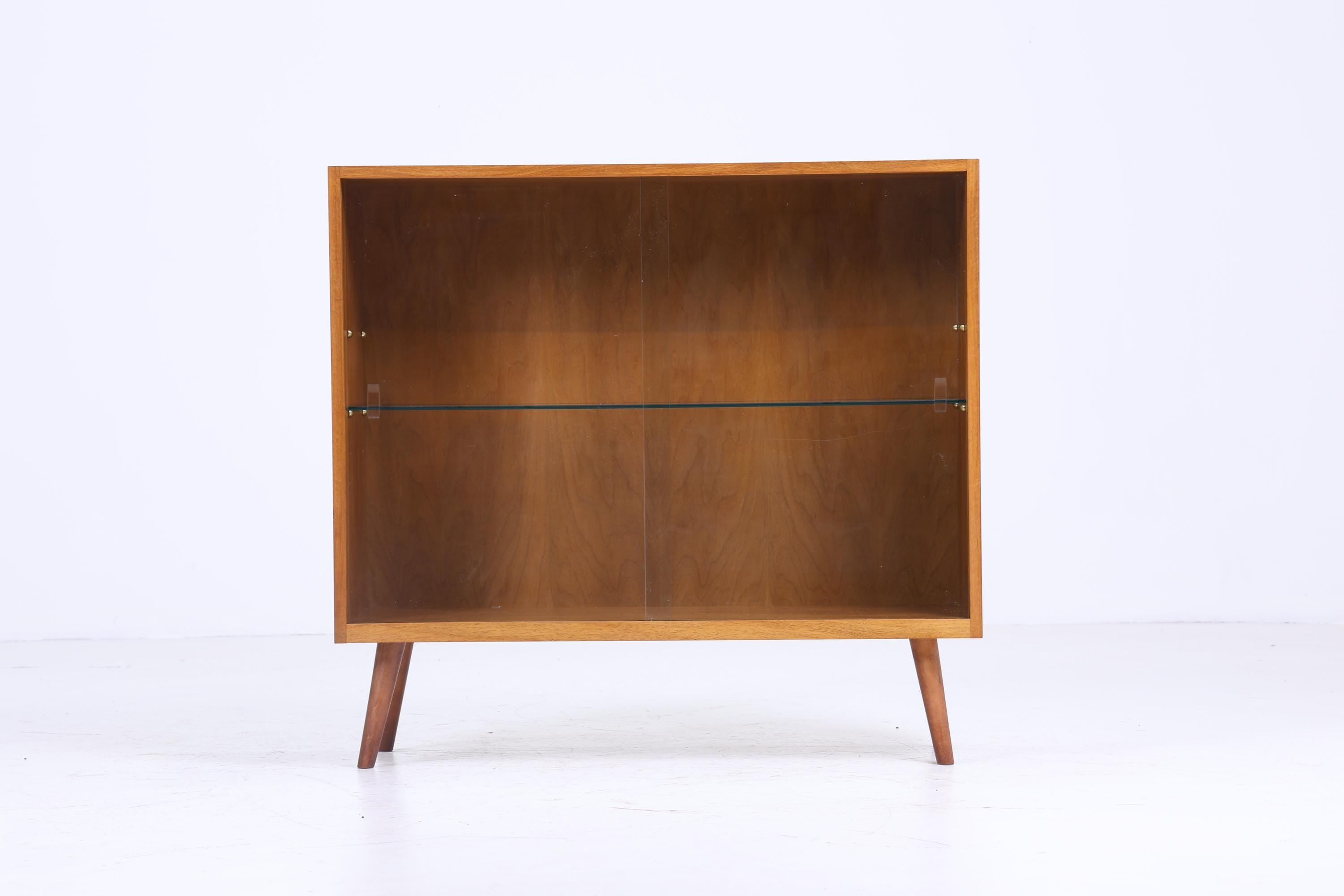 Vintage Glas Kommode 60er Jahre | Mid Century Vitrine Flur Schrank | Retro Holz Aufbewahrung