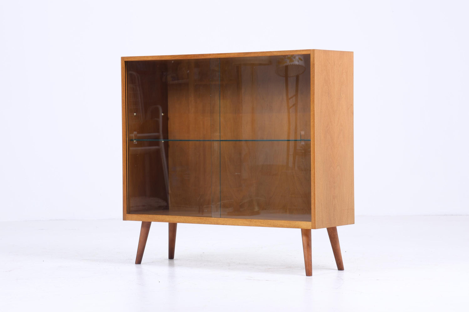 Vintage Glas Kommode 60er Jahre | Mid Century Vitrine Flur Schrank | Retro Holz Aufbewahrung