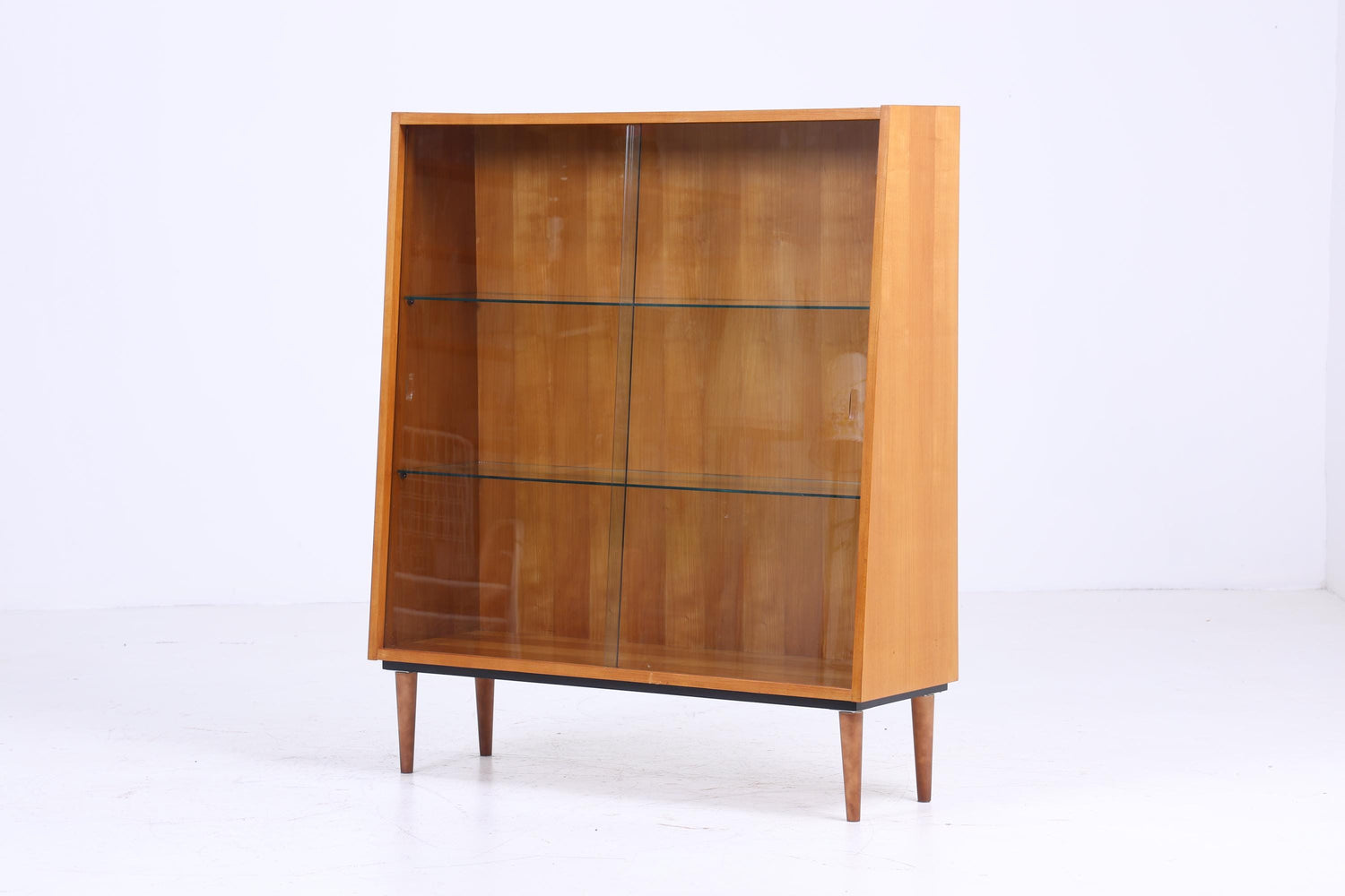 Zeitlose Vintage Glas Vitrine | Mid Century Bücherregal 60er Jahre |  Retro Regal Holz Aufbewahrung Schiebetüren