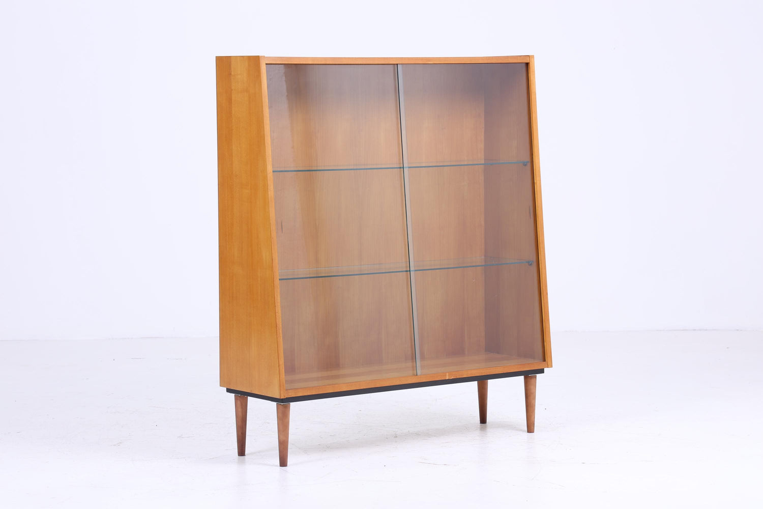 Zeitlose Vintage Glas Vitrine | Mid Century Bücherregal 60er Jahre |  Retro Regal Holz Aufbewahrung Schiebetüren