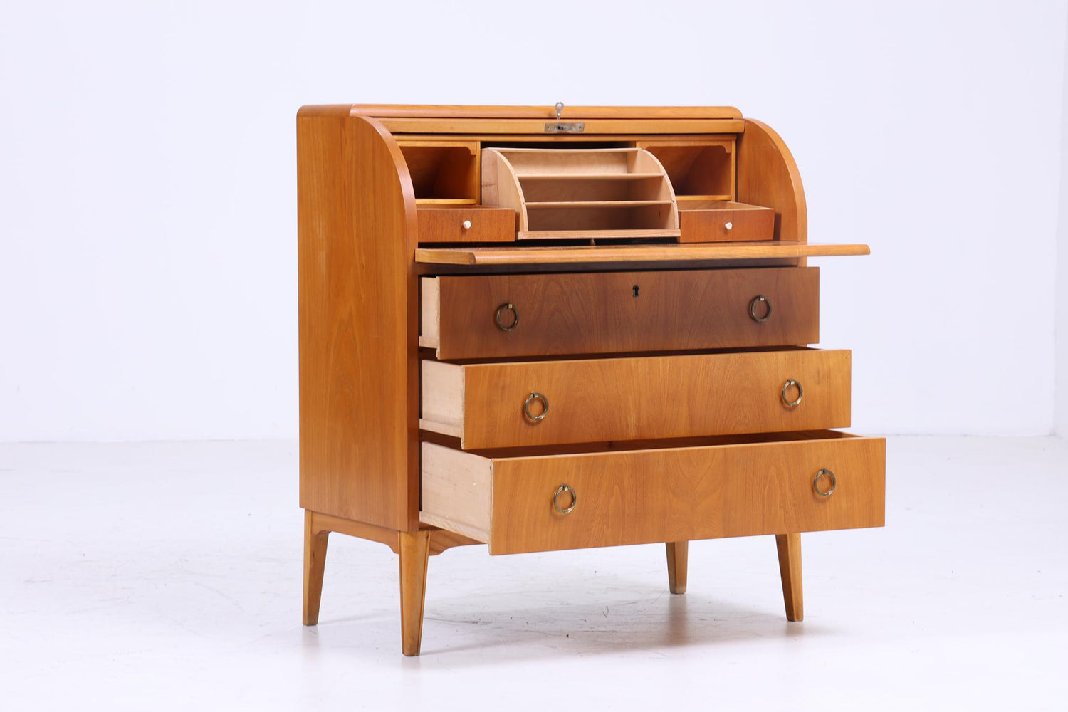 Vintage Rollladen Sekretär 60er Jahre | Mid Century Schreibtisch Schrank Arbeitstisch Retro Holz Aufbewahrung