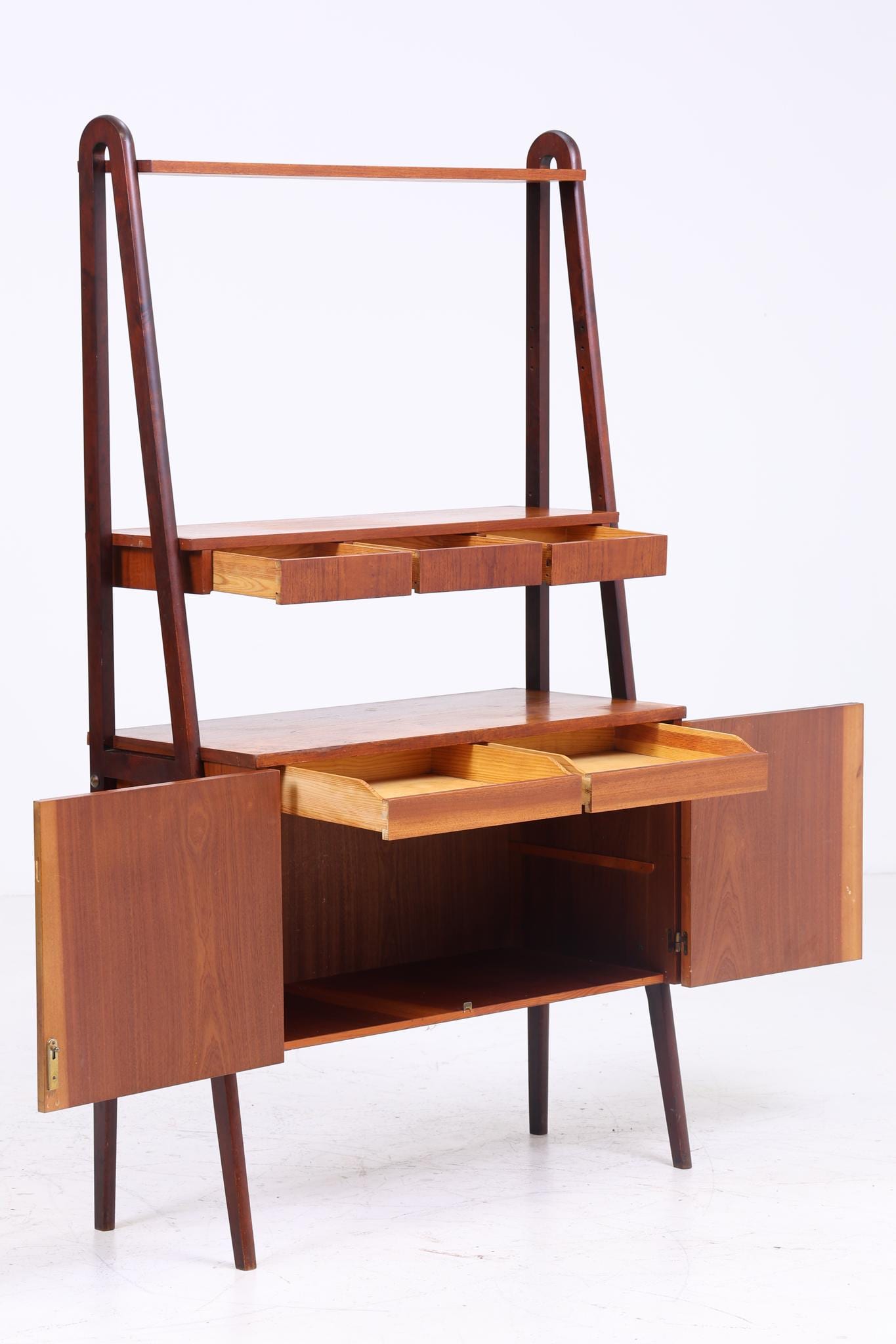 Vintage Teak Bücherregal 60er Jahre | Mid Century Regal mit Unterschrank Schmal Retro 70er