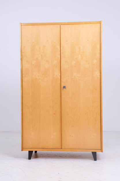 Heller Vintage Kleiderschrank | Mid Century Wäscheschrank | 60er Jahre Schrank | mit Kleiderstange &amp; Fächern 1|2