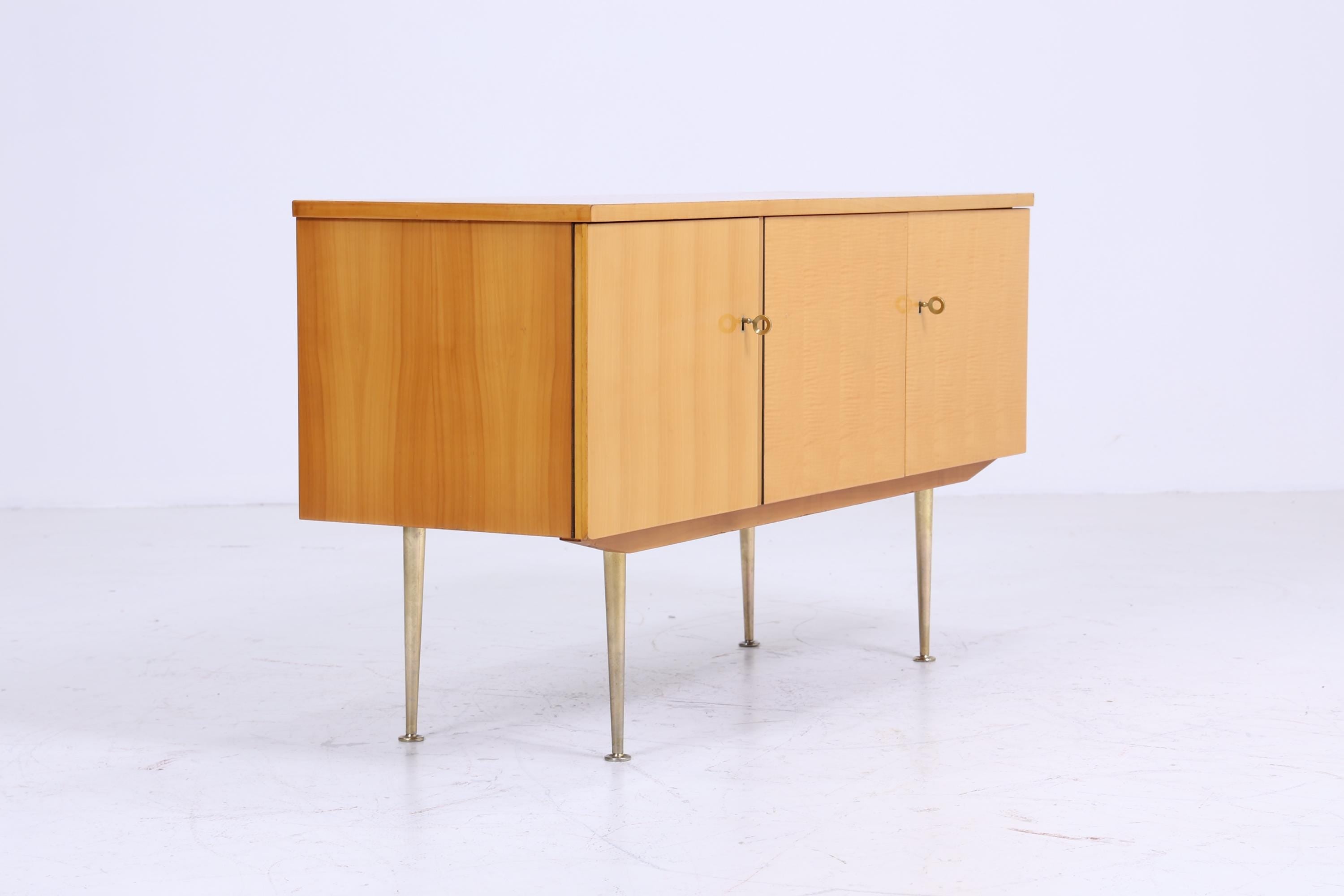 Vintage Kommode 60er Jahre | Mid Century TV Board Hochglanz Sideboard Retro | mit diversen Fächern | Aufbewahrung Holz