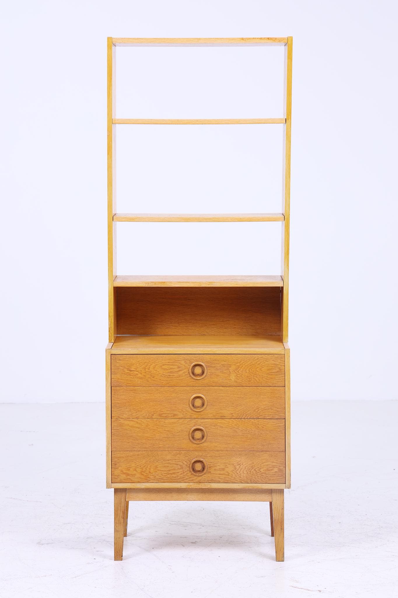 Helles Vintage Regal 60er Jahre | Mid Century Bücherregal Retro Schubladen Schrank Holz Aufbewahrung