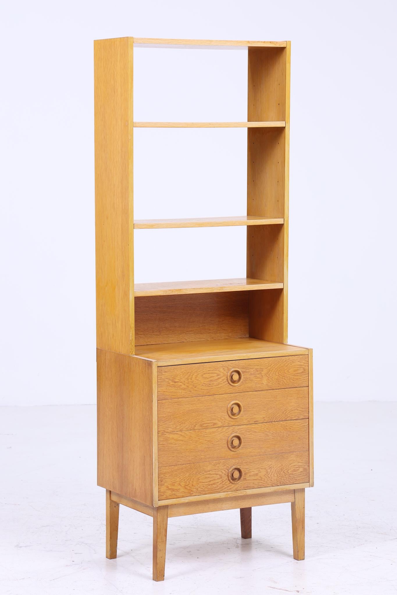 Helles Vintage Regal 60er Jahre | Mid Century Bücherregal Retro Schubladen Schrank Holz Aufbewahrung