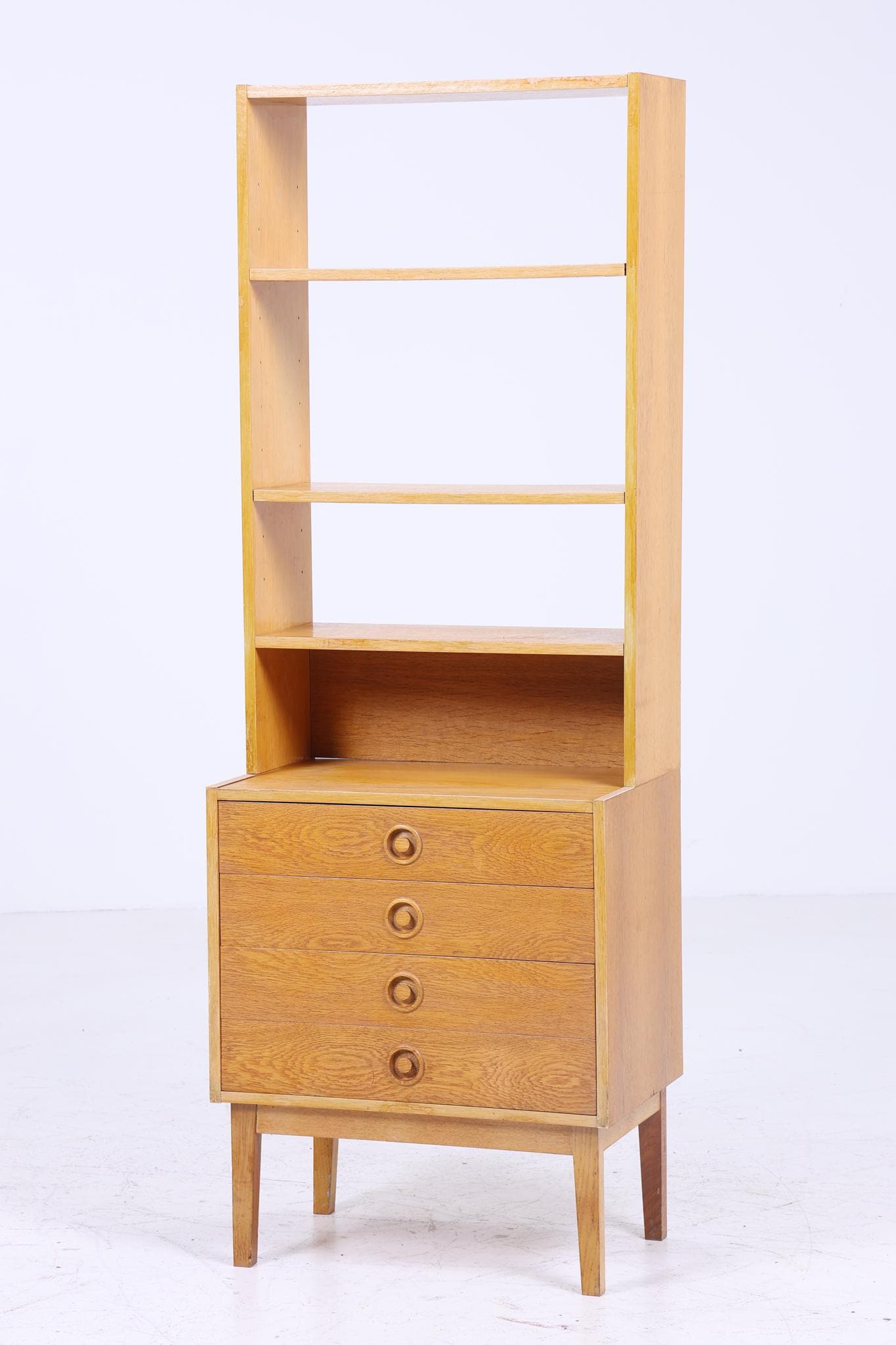 Helles Vintage Regal 60er Jahre | Mid Century Bücherregal Retro Schubladen Schrank Holz Aufbewahrung