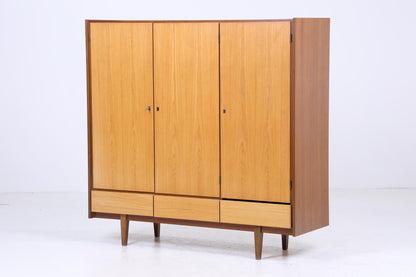 Vintage Kleiderschrank mit 3 Türen | Mid Century Schrank 60er Jahre Wäscheschrank Holz Retro Aufbewahrung