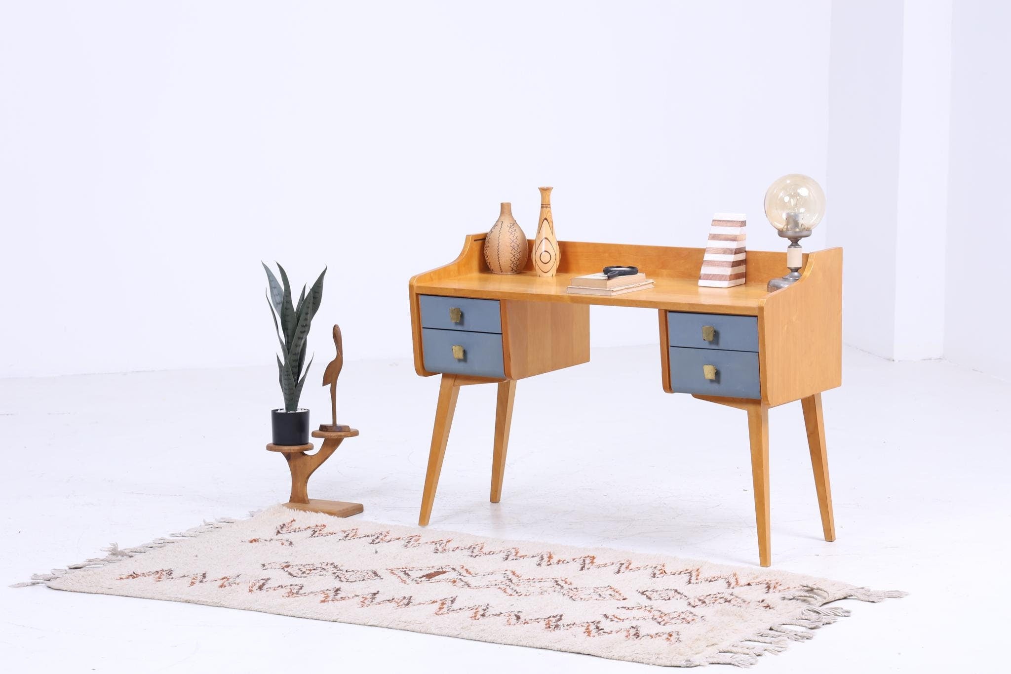 Vintage Kinderschreibtisch 60er Jahre | Mid Century Schminktisch Bürotisch Tisch Retro Holz Design