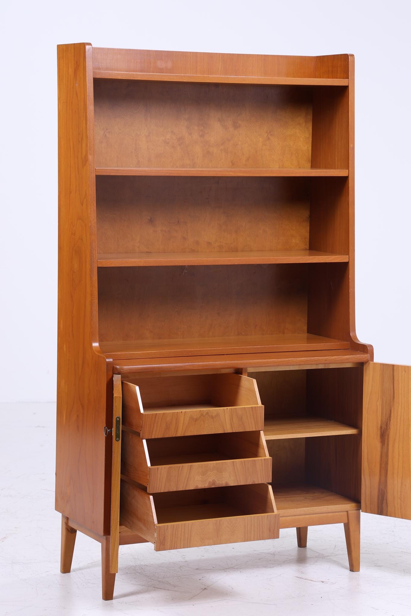 Vintage Teak Regal 60er Jahre | Mid Century Bücherregal Schreibtisch Schubladen Sekretär Retro Holz Aufbewahrung