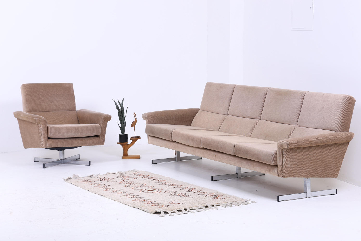 Vintage Stoff Sofa 60er Jahre | Mid Century Couch Lounge Retro 4 Sitzer