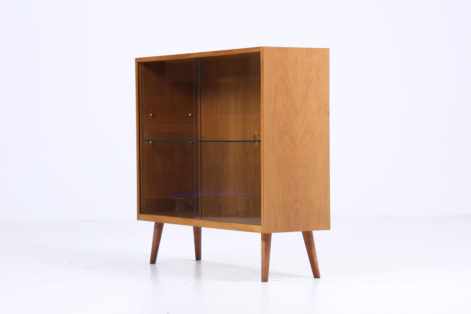 Vintage Glas Kommode 60er Jahre | Mid Century Vitrine Flur Schrank | Retro Holz Aufbewahrung