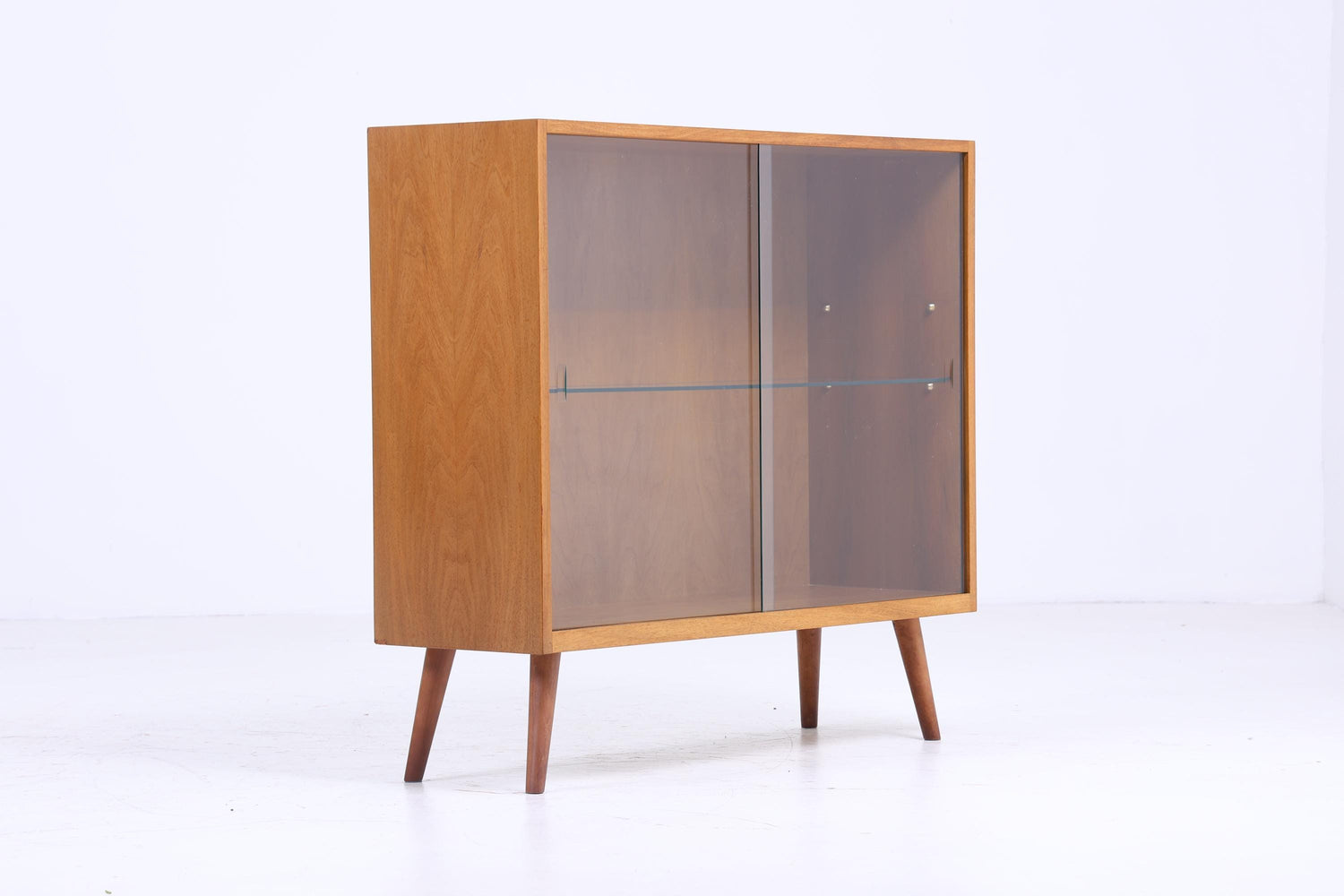 Vintage Glas Kommode 60er Jahre | Mid Century Vitrine Flur Schrank | Retro Holz Aufbewahrung