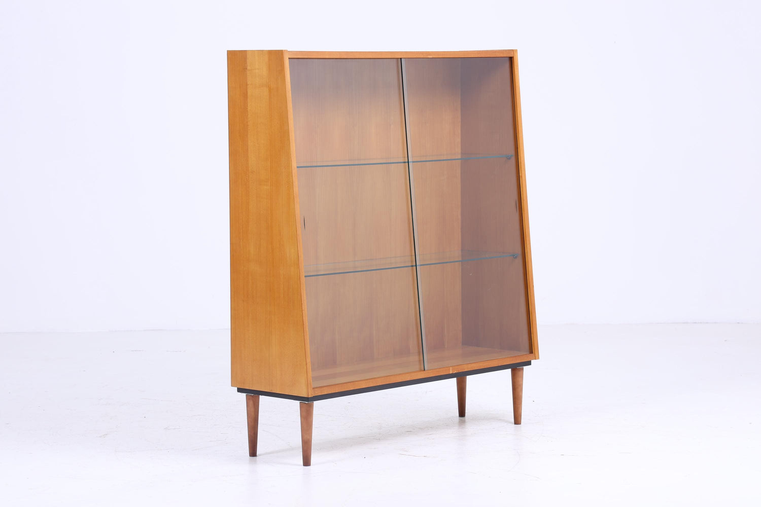 Zeitlose Vintage Glas Vitrine | Mid Century Bücherregal 60er Jahre |  Retro Regal Holz Aufbewahrung Schiebetüren