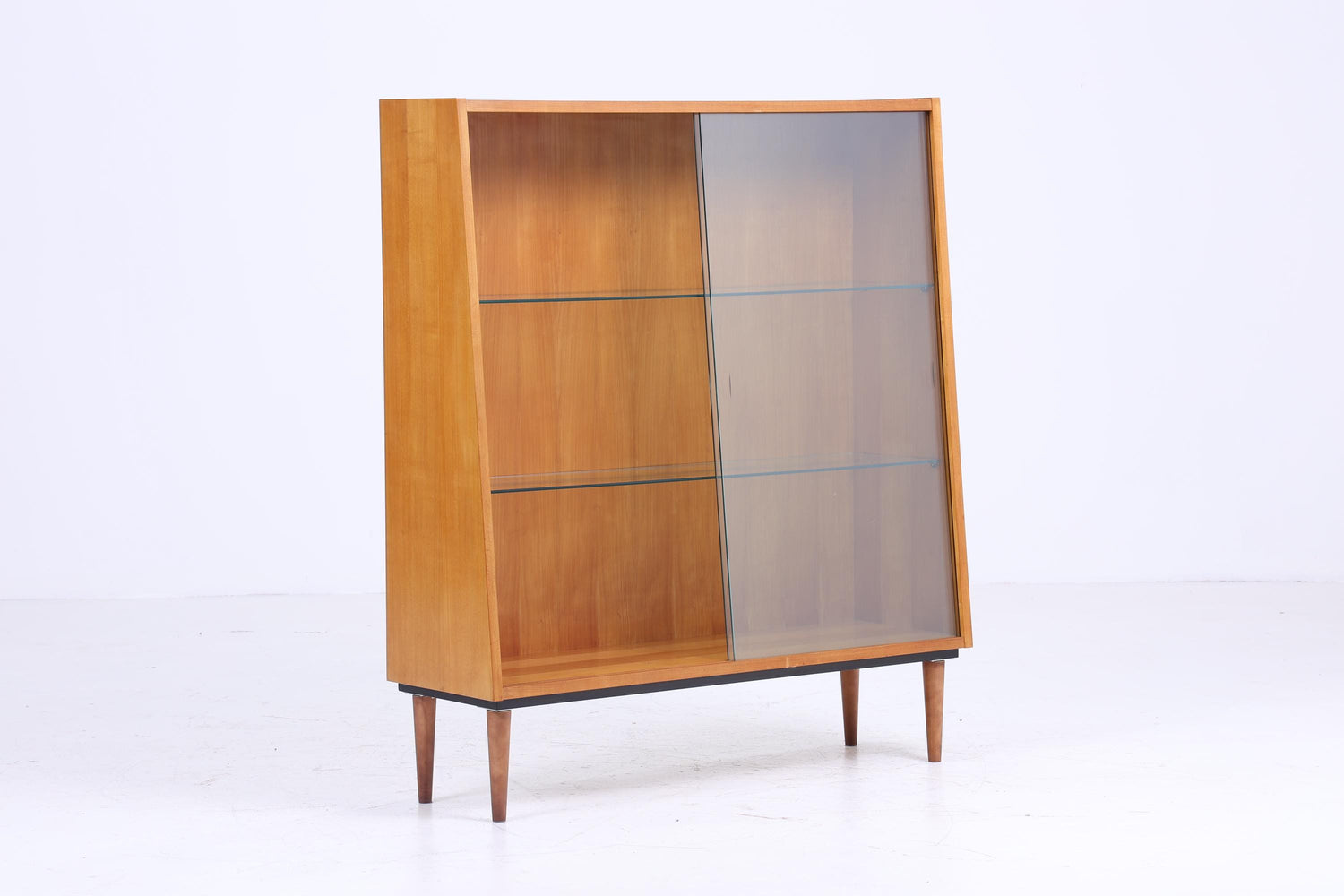 Zeitlose Vintage Glas Vitrine | Mid Century Bücherregal 60er Jahre |  Retro Regal Holz Aufbewahrung Schiebetüren