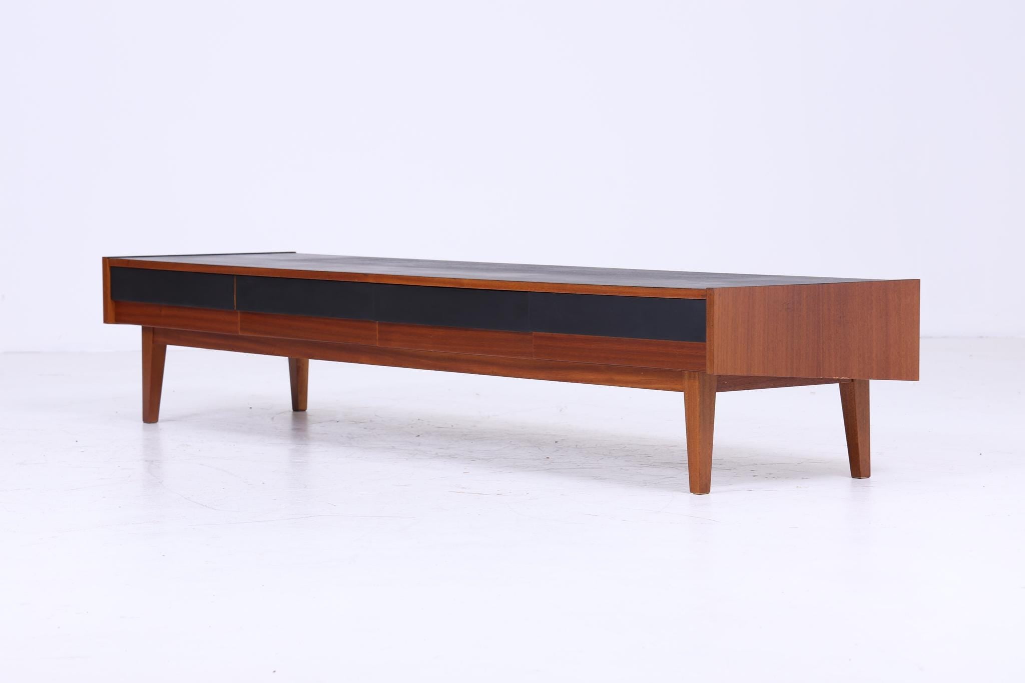 Vintage Nussbaum Lowboard 60er Jahre | Mid Century Schubladen Sideboard TV Board Retro Schwarz Braun