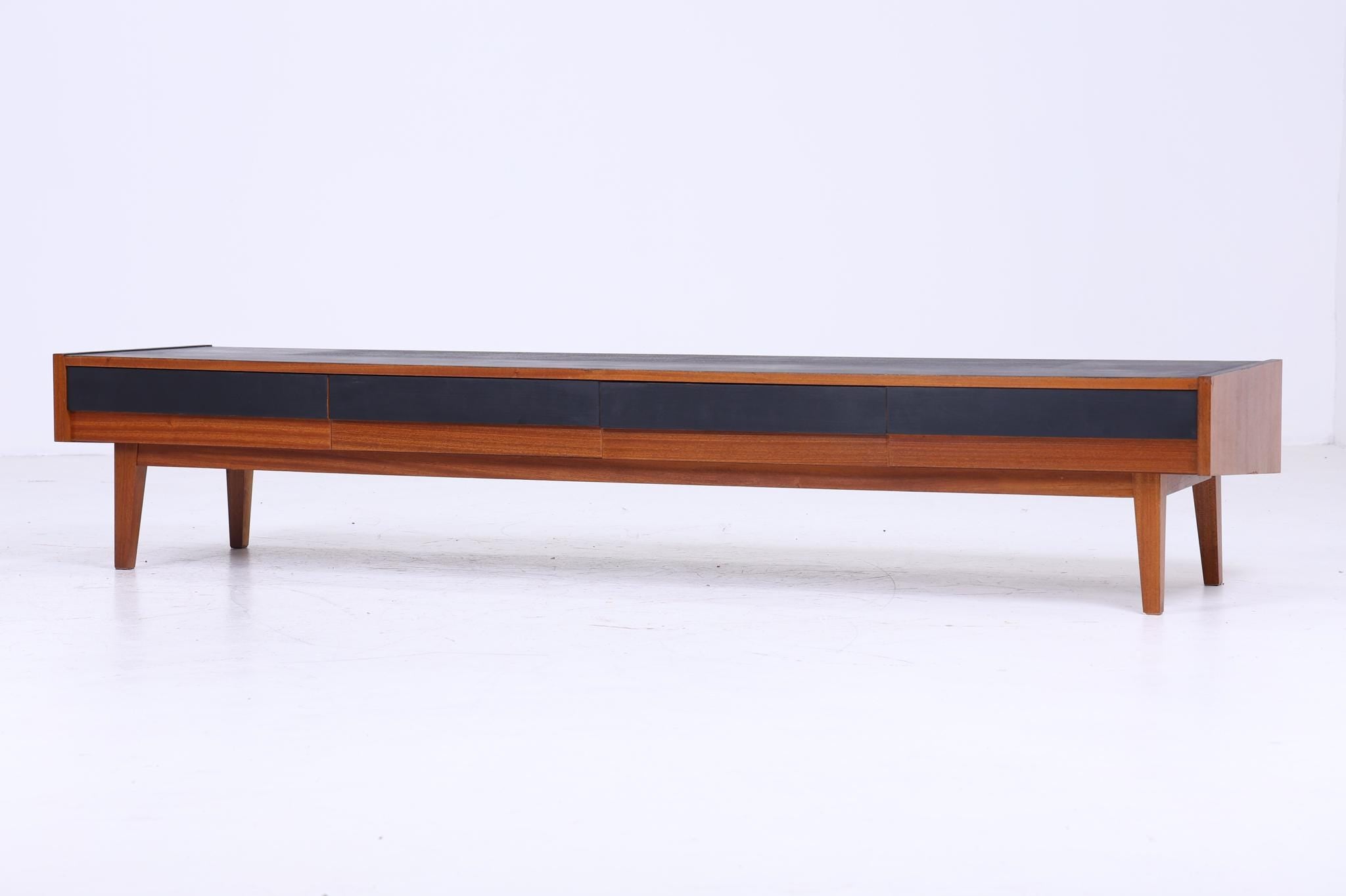 Vintage Nussbaum Lowboard 60er Jahre | Mid Century Schubladen Sideboard TV Board Retro Schwarz Braun