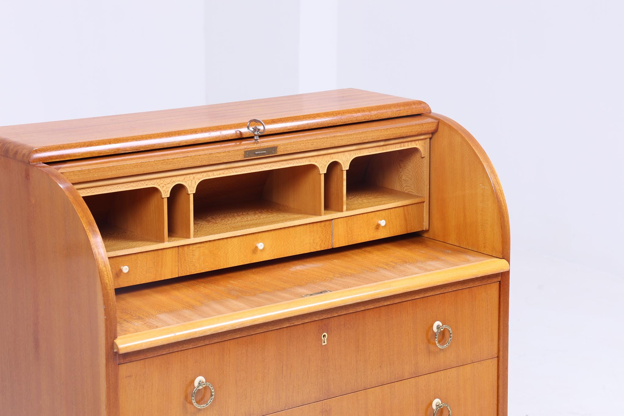 Vintage Rollladen Sekretär 60er Jahre | Mid Century Schreibtisch Schrank Barschrank Arbeitstisch Retro