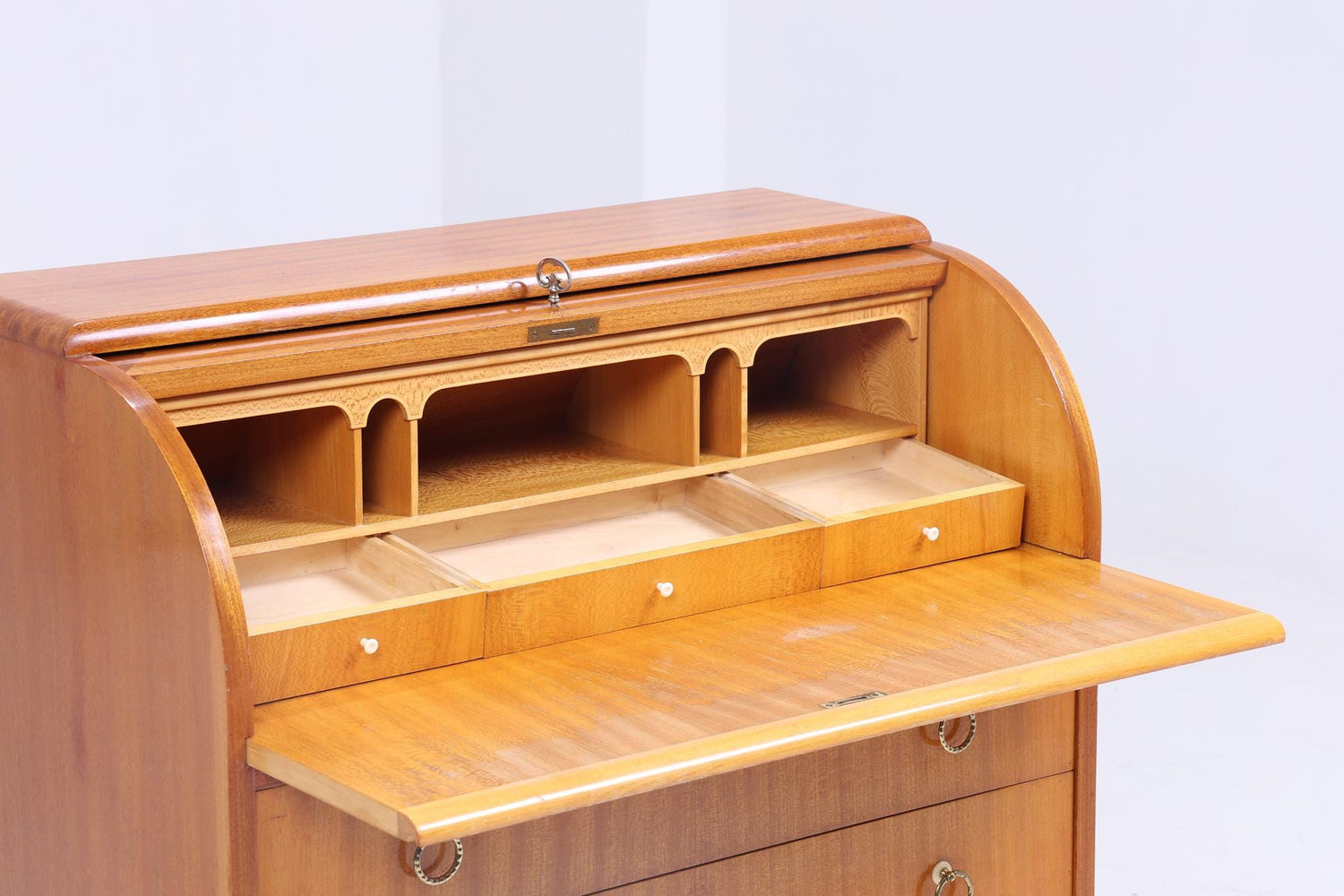 Vintage Rollladen Sekretär 60er Jahre | Mid Century Schreibtisch Schrank Barschrank Arbeitstisch Retro