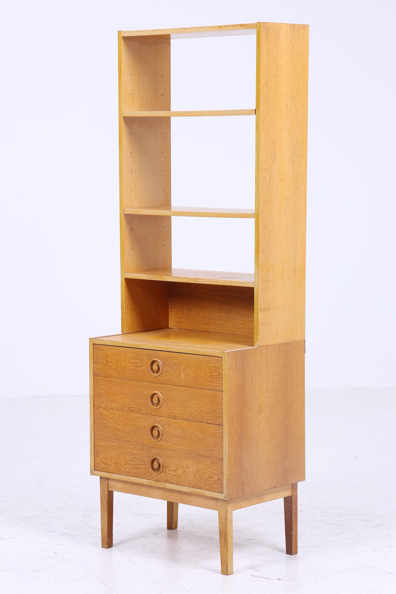 Helles Vintage Regal 60er Jahre | Mid Century Bücherregal Retro Schubladen Schrank Holz Aufbewahrung