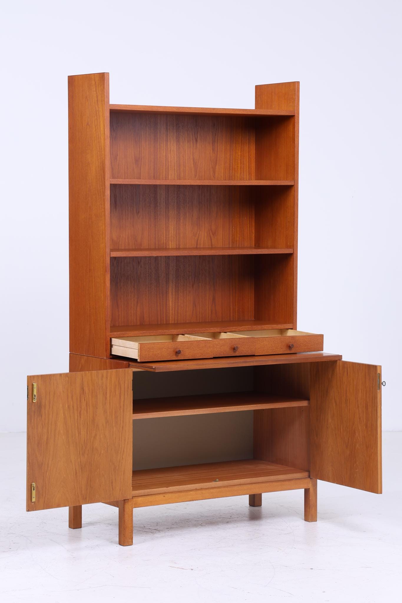 Vintage Teak Regal 60er Jahre | Mid Century Bücherregal Schreibtisch Sekretär Retro Holz Aufbewahrung 2/2