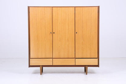 Vintage Kleiderschrank mit 3 Türen | Mid Century Schrank 60er Jahre Wäscheschrank Holz Retro Aufbewahrung