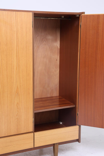 Vintage Kleiderschrank mit 3 Türen | Mid Century Schrank 60er Jahre Wäscheschrank Holz Retro Aufbewahrung