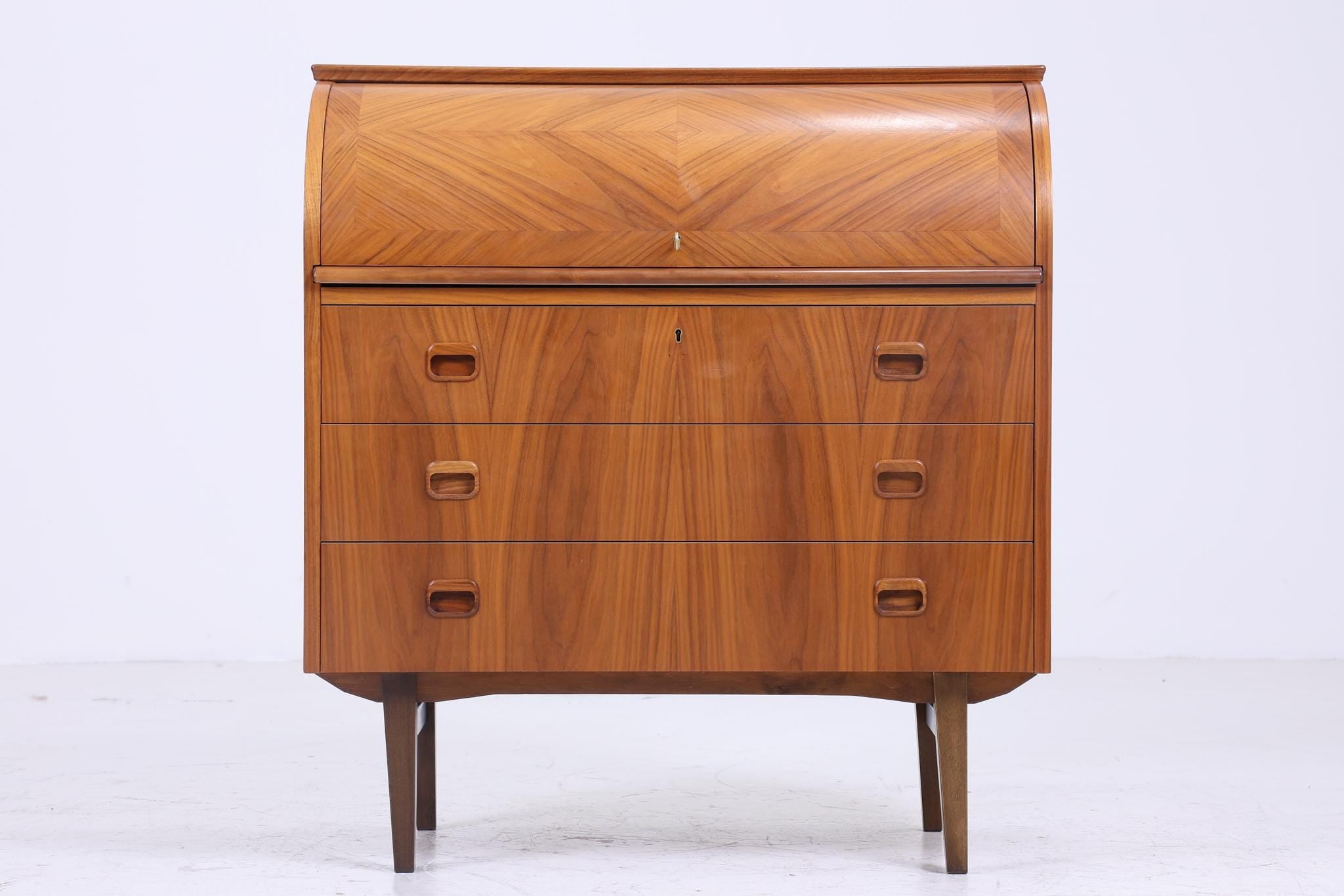 Teak Vintage Rollladen Sekretär 60er Jahre | Mid Century Schreibtisch Schrank Arbeitstisch Retro Holz Aufbewahrung By Bröderna Gustafsson