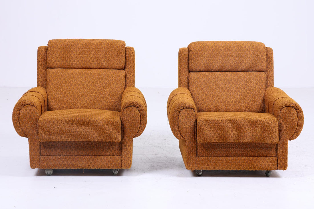 1 of 2 Beautiful vintage armchairs | Designer armchair fabric cover orange Eastern bloc armchair