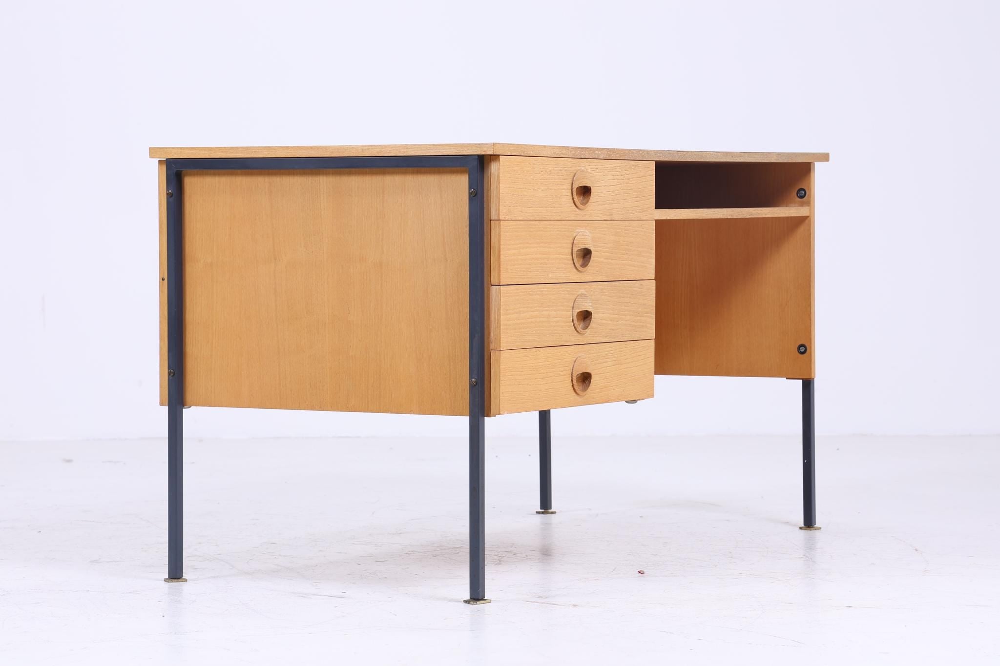 Freistehender Hellerau Schreibtisch 60er Jahre | Mid Century Schubladen Arbeitstisch Bürotisch Tisch Retro Holz