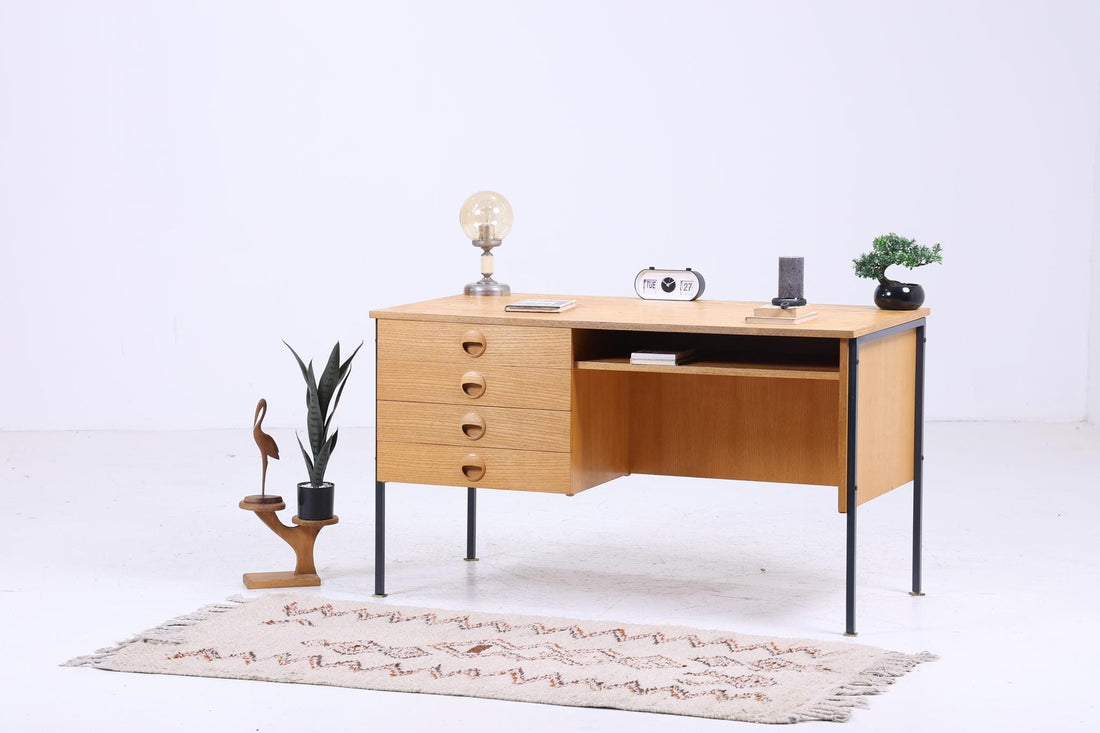 Freistehender Hellerau Schreibtisch 60er Jahre | Mid Century Schubladen Arbeitstisch Bürotisch Tisch Retro Holz