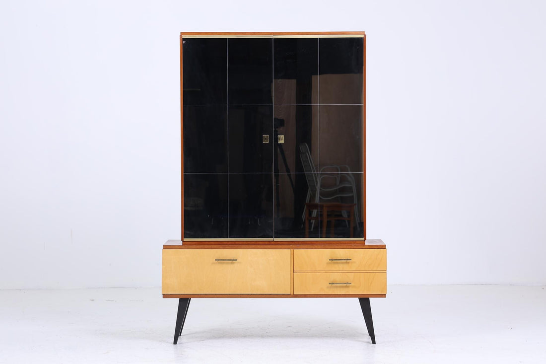 Kleiner Vintage Wäscheschrank mit Spiegel | Mid Century Kleiderschrank | 60er Jahre Fächerschrank Spiegelschrank