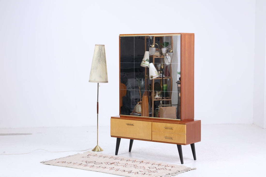 Kleiner Vintage Wäscheschrank mit Spiegel | Mid Century Kleiderschrank | 60er Jahre Fächerschrank Spiegelschrank