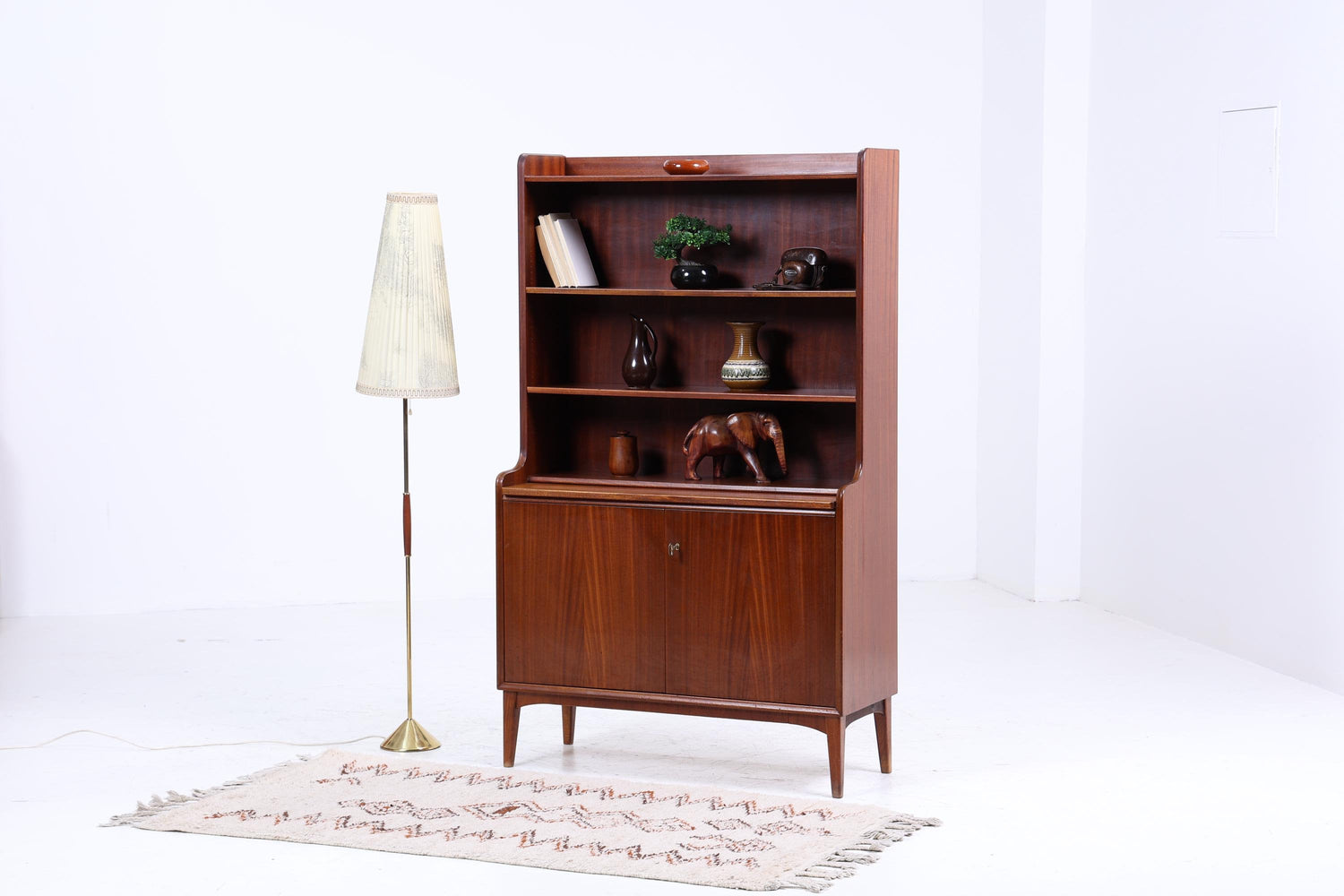 Vintage Mahagoni Regal 60er Jahre | Mid Century Bücherregal Schreibtisch Sekretär Retro Holz Aufbewahrung